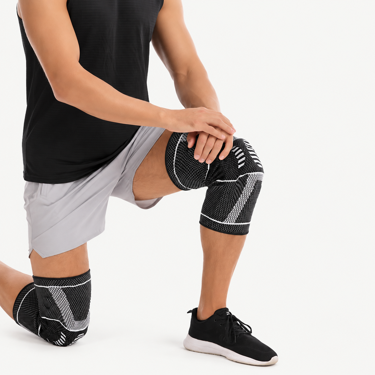 Kneeling while wearing the knee sleeves
